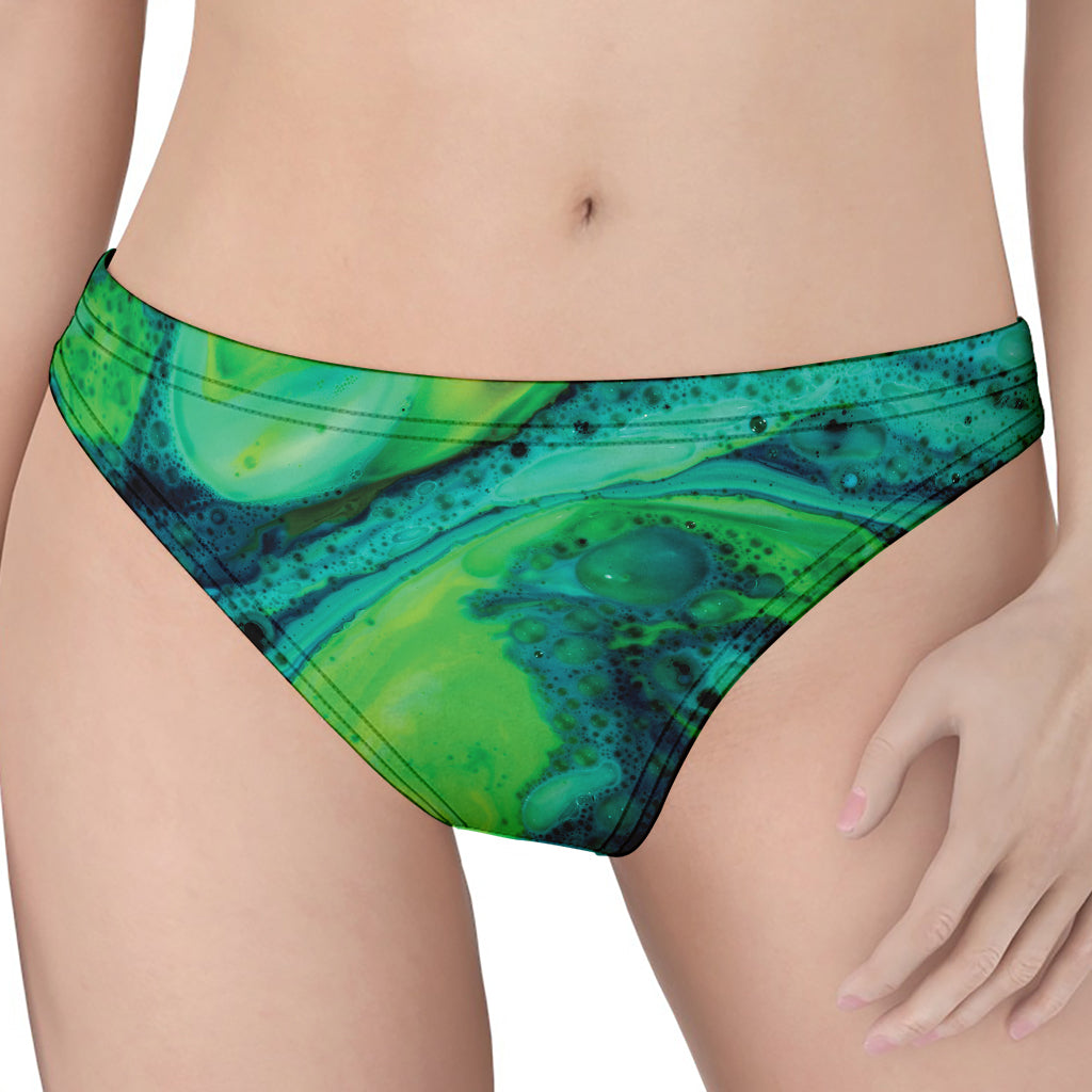 Turquoise And Green Acid Melt Print Women's Thong