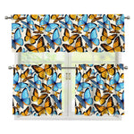 Turquoise And Orange Butterfly Print 3 Piece Kitchen Curtains