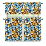 Turquoise And Orange Butterfly Print 3 Piece Kitchen Curtains