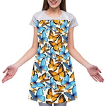 Turquoise And Orange Butterfly Print Adjustable Apron