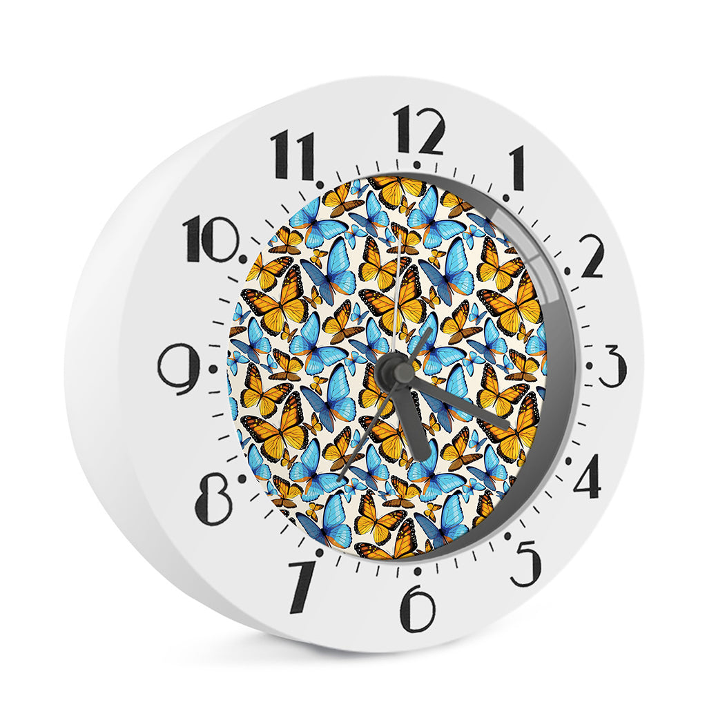 Turquoise And Orange Butterfly Print Alarm Clock