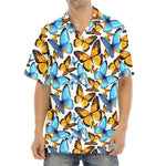 Turquoise And Orange Butterfly Print Aloha Shirt