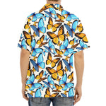 Turquoise And Orange Butterfly Print Aloha Shirt