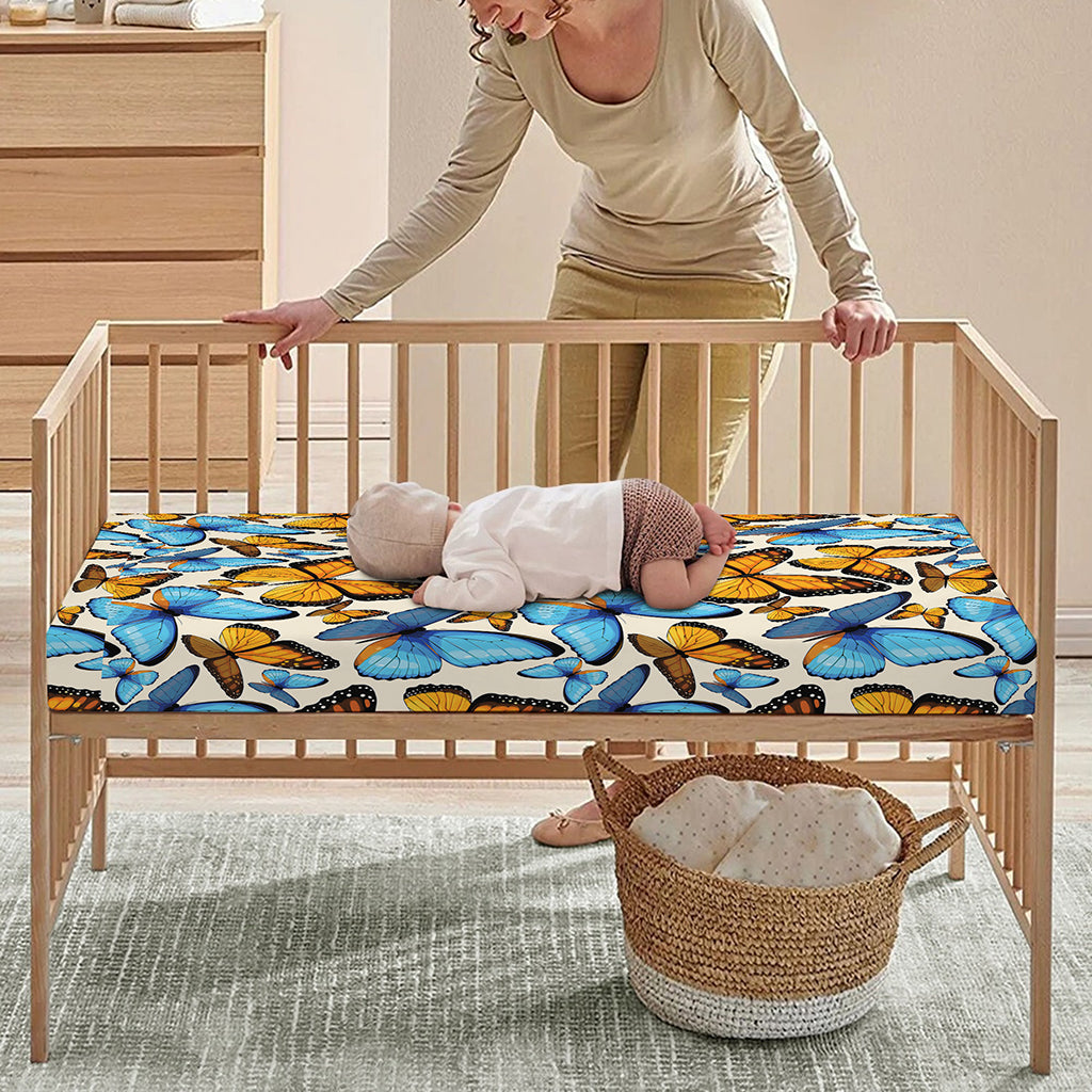 Turquoise And Orange Butterfly Print Baby Crib Sheet
