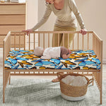 Turquoise And Orange Butterfly Print Baby Crib Sheet