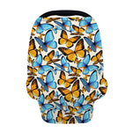 Turquoise And Orange Butterfly Print Baby Seat Cover