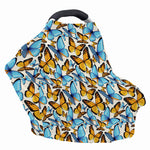 Turquoise And Orange Butterfly Print Baby Seat Cover