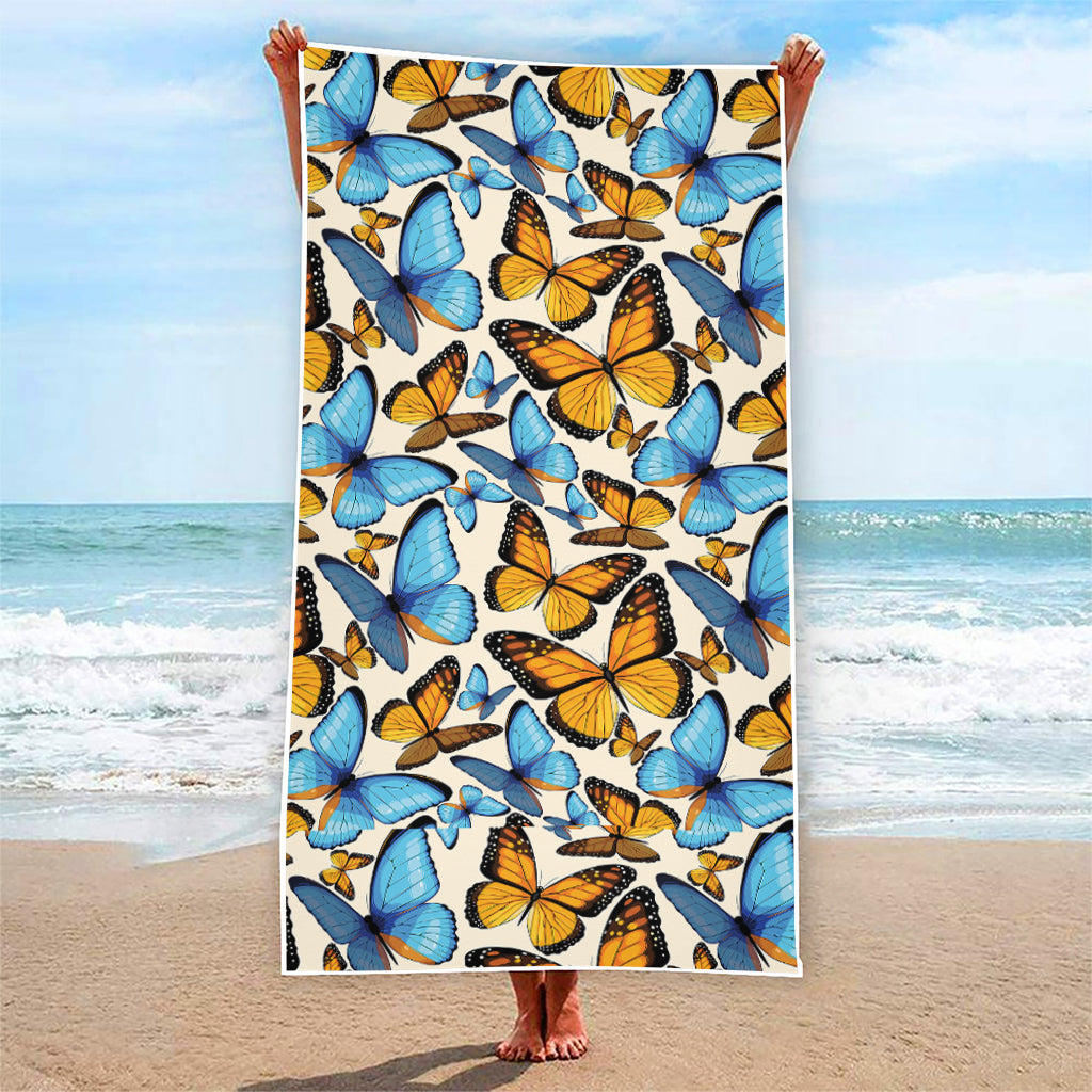 Turquoise And Orange Butterfly Print Beach Towel