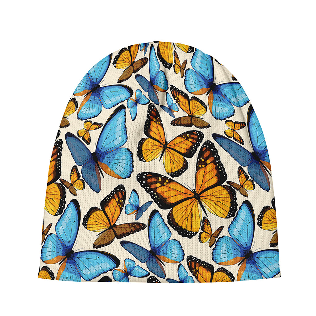 Turquoise And Orange Butterfly Print Beanie