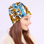 Turquoise And Orange Butterfly Print Beanie