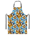 Turquoise And Orange Butterfly Print Bib Apron With Pocket