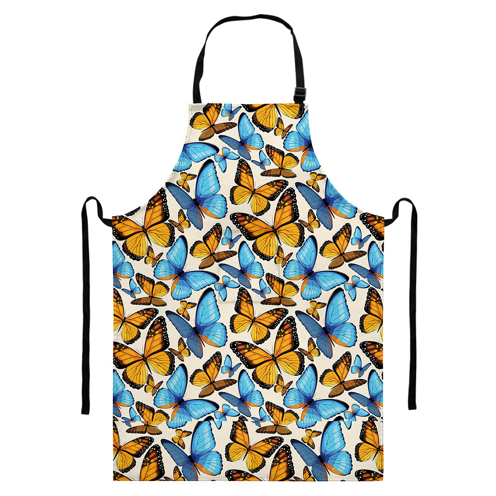 Turquoise And Orange Butterfly Print Bib Apron With Pocket