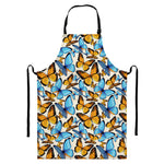 Turquoise And Orange Butterfly Print Bib Apron With Pocket