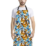 Turquoise And Orange Butterfly Print Bib Apron With Pocket