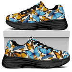 Turquoise And Orange Butterfly Print Black Chunky Shoes