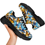 Turquoise And Orange Butterfly Print Black Chunky Shoes