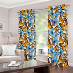 Turquoise And Orange Butterfly Print Blackout Grommet Curtains