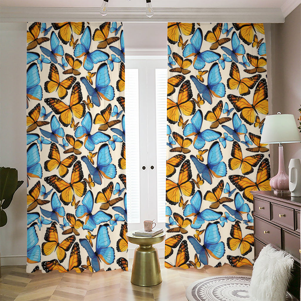 Turquoise And Orange Butterfly Print Blackout Pencil Pleat Curtains