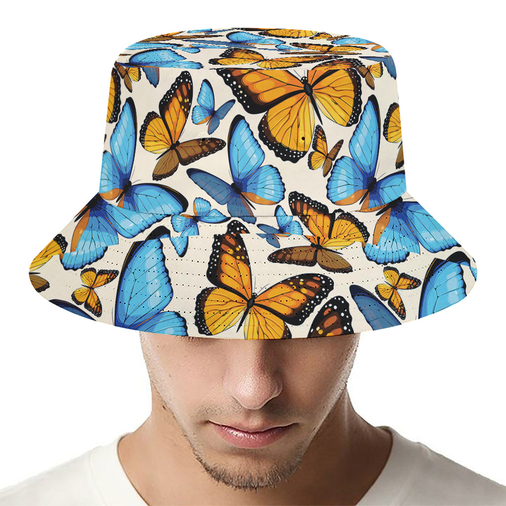 Turquoise And Orange Butterfly Print Bucket Hat