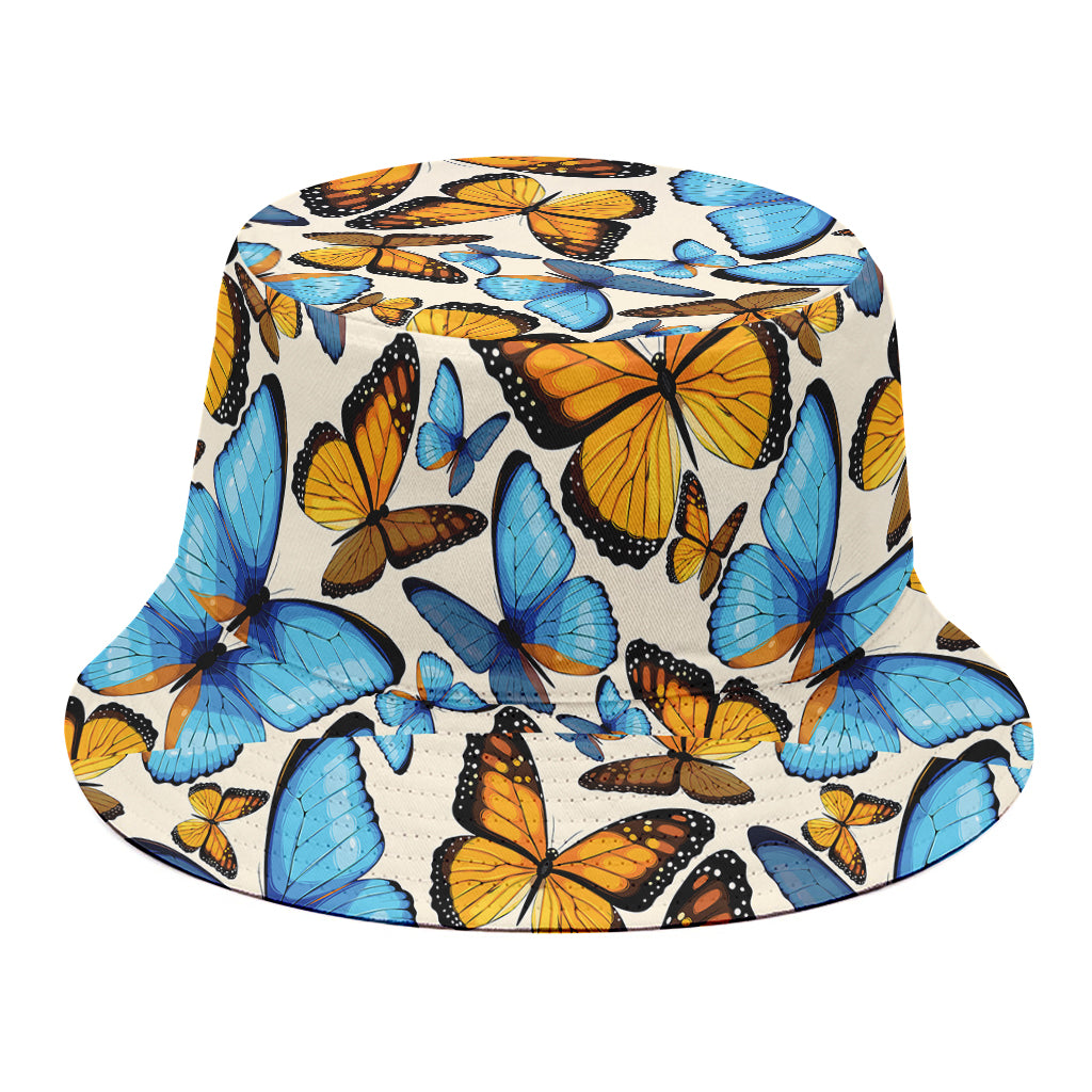 Turquoise And Orange Butterfly Print Bucket Hat