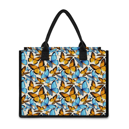 Turquoise And Orange Butterfly Print Canvas Tote Bag