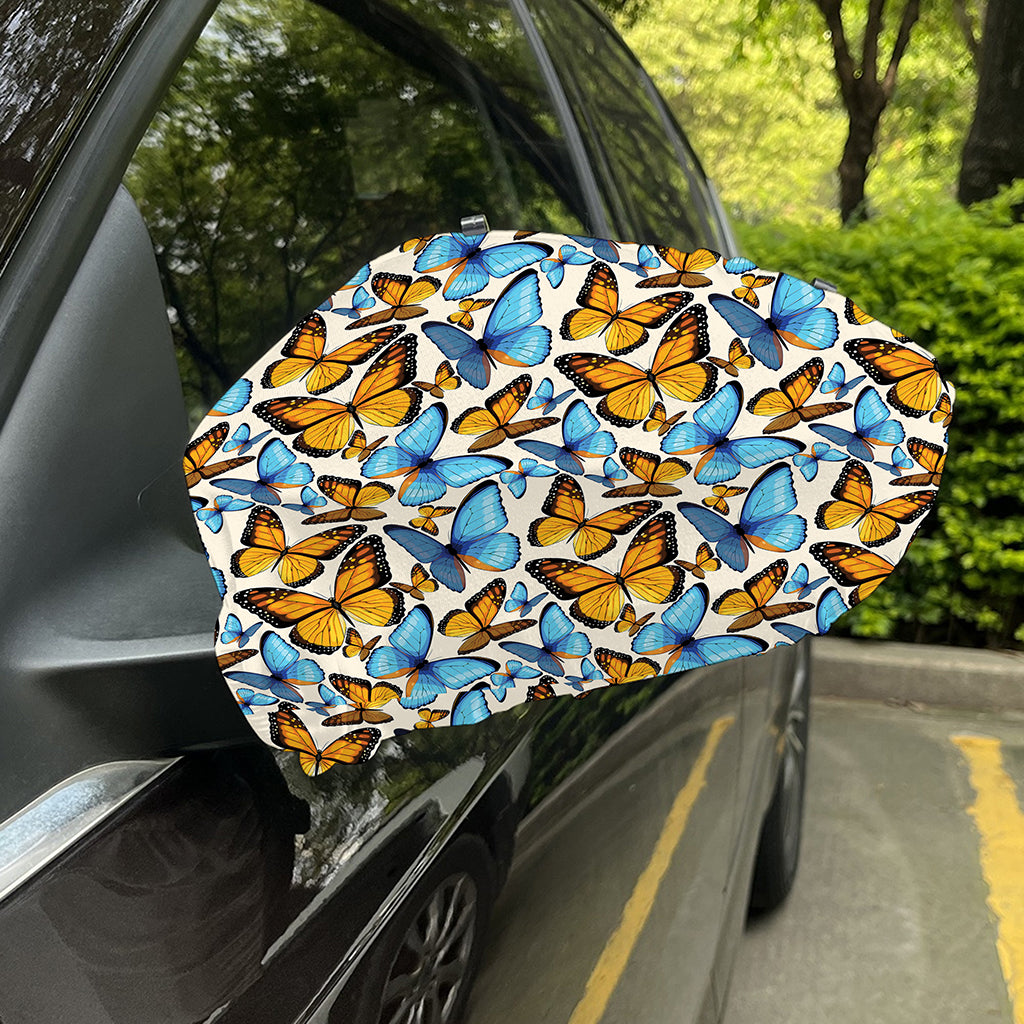 Turquoise And Orange Butterfly Print Car Side Mirror Covers