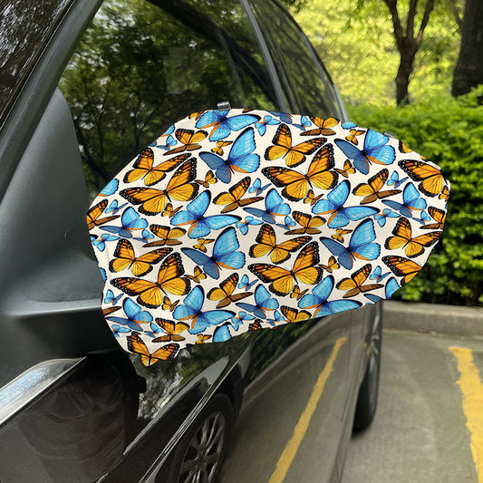 Turquoise And Orange Butterfly Print Car Side Mirror Covers