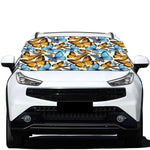 Turquoise And Orange Butterfly Print Car Windshield Snow Cover