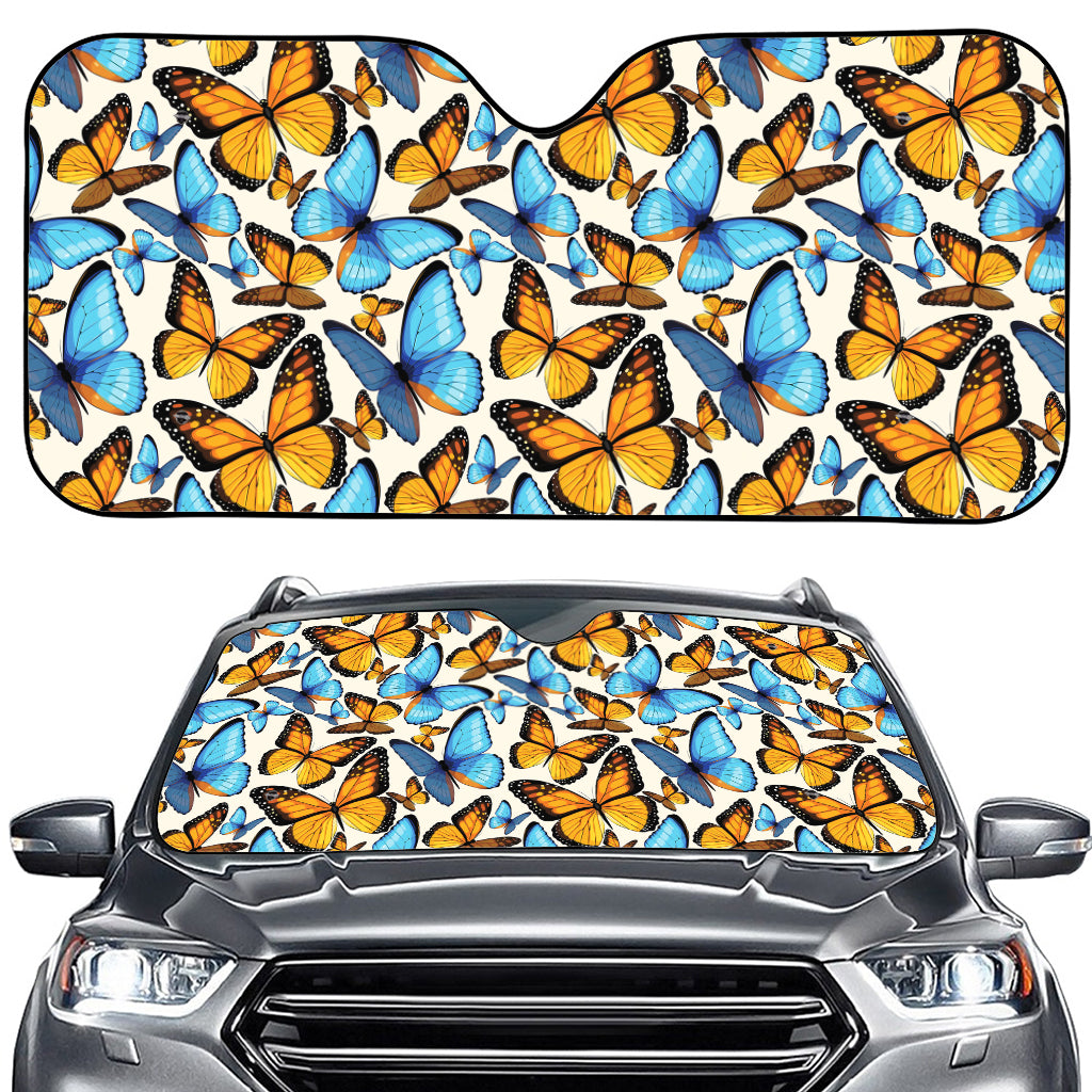 Turquoise And Orange Butterfly Print Car Windshield Sun Shade