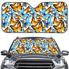 Turquoise And Orange Butterfly Print Car Windshield Sun Shade