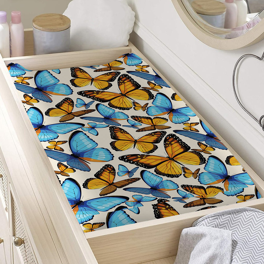 Turquoise And Orange Butterfly Print Changing Pad Cover