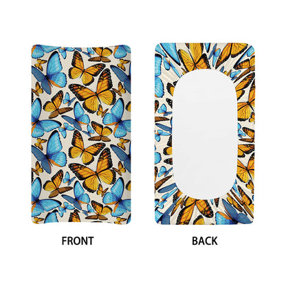 Turquoise And Orange Butterfly Print Changing Pad Cover