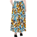 Turquoise And Orange Butterfly Print Chiffon Maxi Skirt