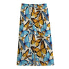 Turquoise And Orange Butterfly Print Cotton Front Slit Maxi Skirt