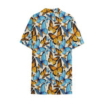 Turquoise And Orange Butterfly Print Cotton Hawaiian Shirt