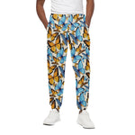 Turquoise And Orange Butterfly Print Cotton Pants