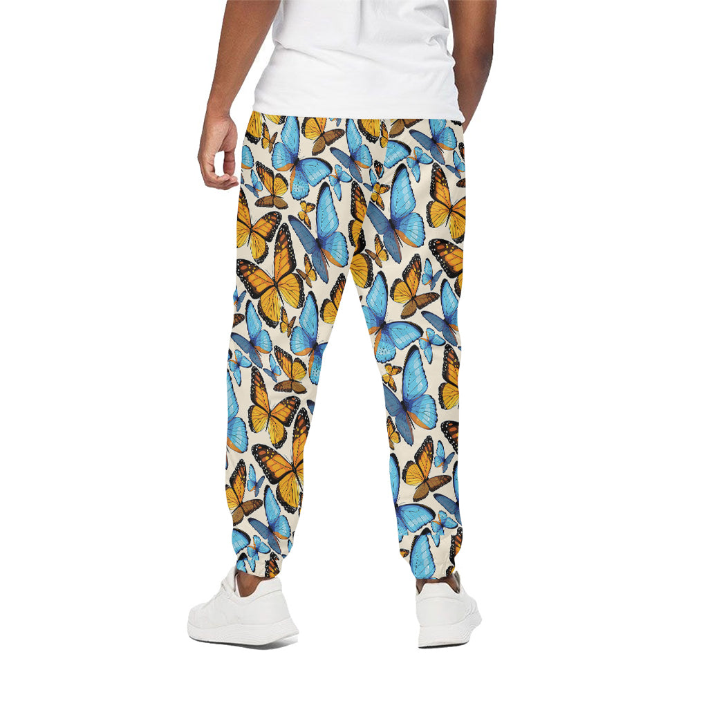 Turquoise And Orange Butterfly Print Cotton Pants