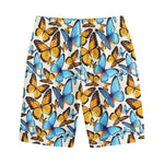 Turquoise And Orange Butterfly Print Cotton Shorts