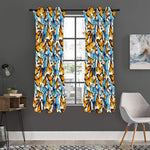 Turquoise And Orange Butterfly Print Curtain
