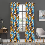 Turquoise And Orange Butterfly Print Curtain