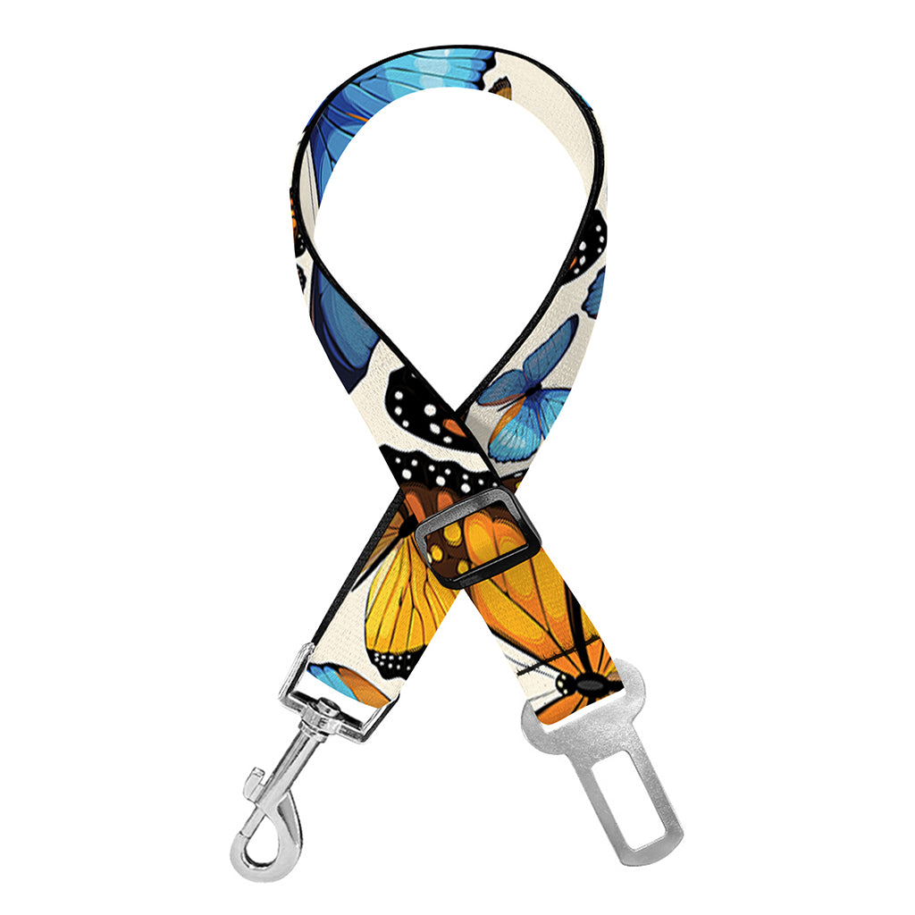 Turquoise And Orange Butterfly Print Dog Seat Belt