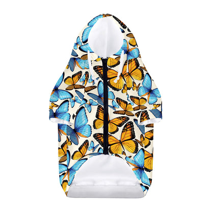 Turquoise And Orange Butterfly Print Dog Zip Up Hoodie