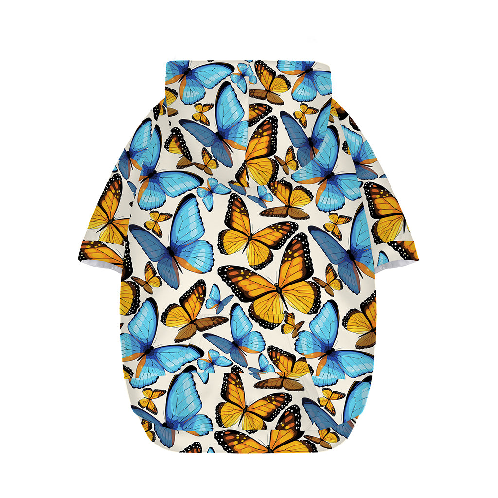 Turquoise And Orange Butterfly Print Dog Zip Up Hoodie