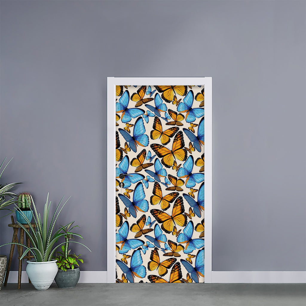 Turquoise And Orange Butterfly Print Door Sticker