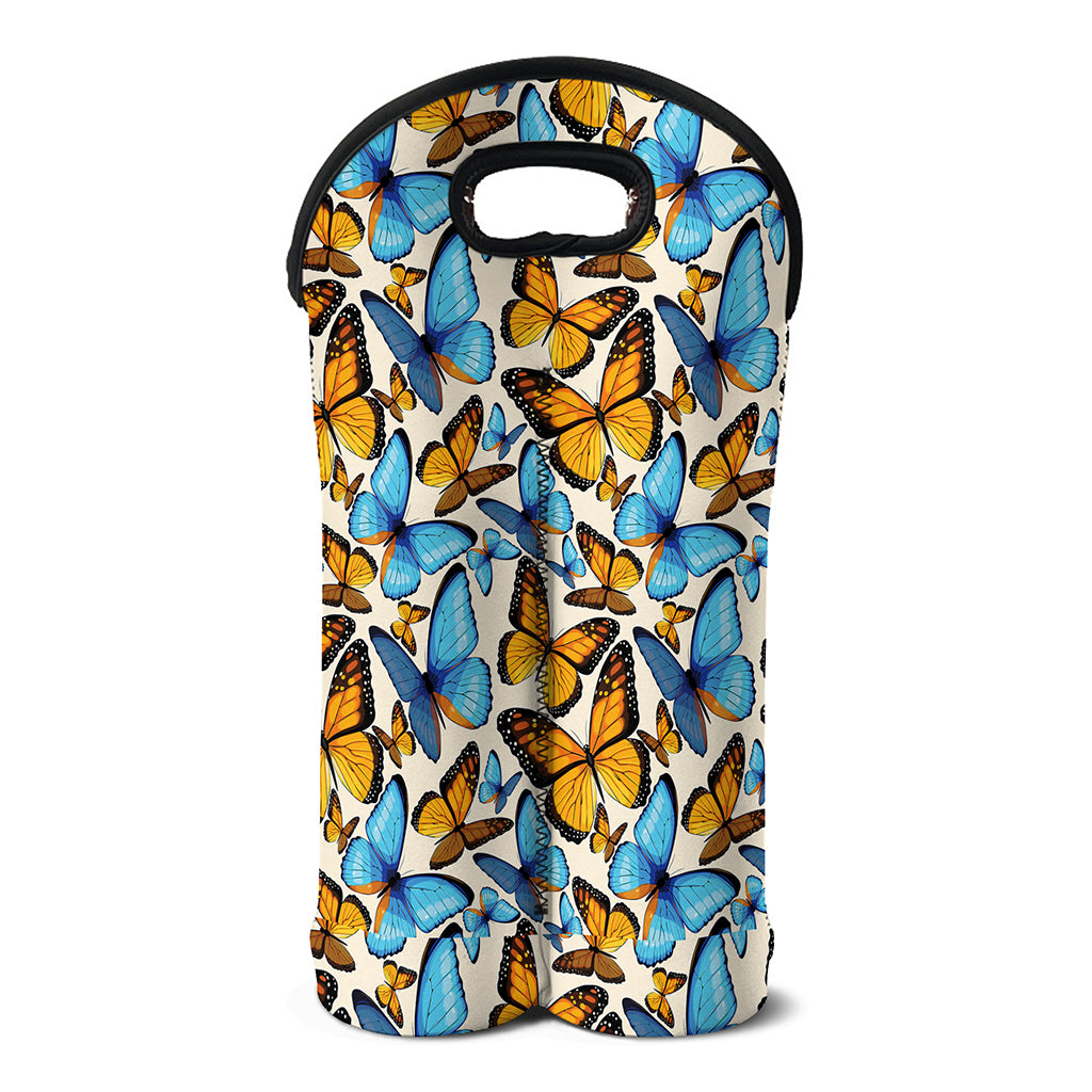 Turquoise And Orange Butterfly Print Double Neoprene Wine Tote