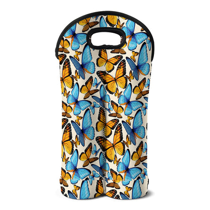 Turquoise And Orange Butterfly Print Double Neoprene Wine Tote