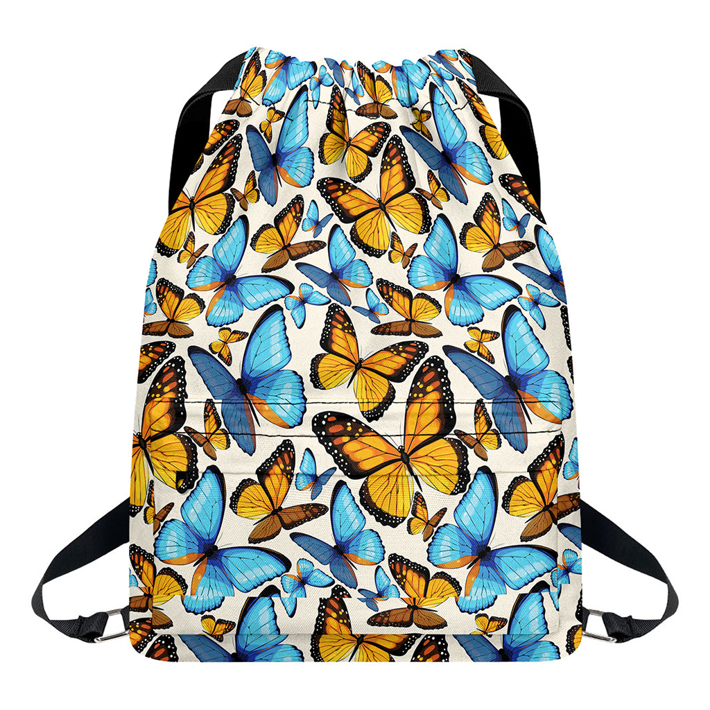 Turquoise And Orange Butterfly Print Drawstring Backpack