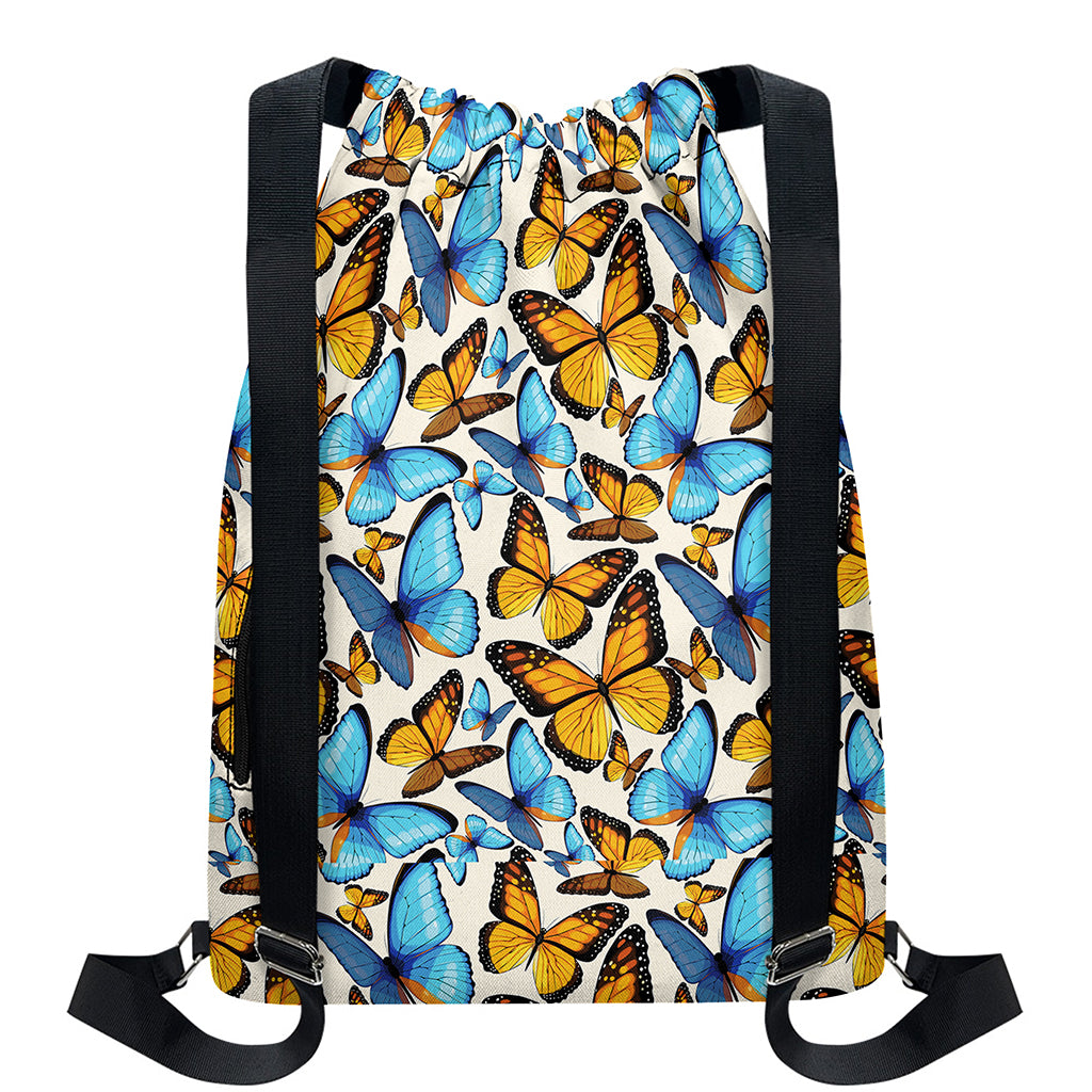 Turquoise And Orange Butterfly Print Drawstring Backpack