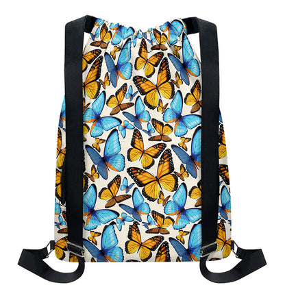 Turquoise And Orange Butterfly Print Drawstring Backpack