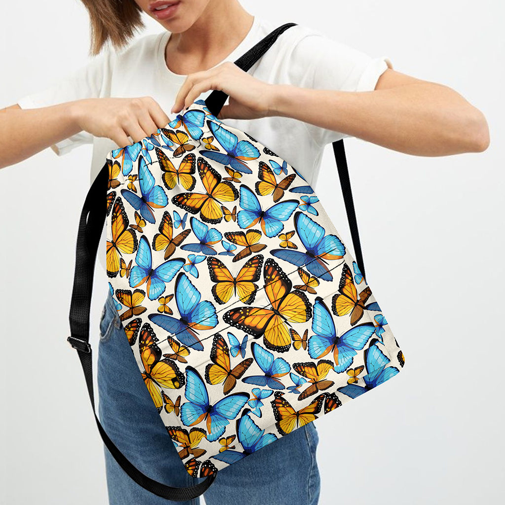 Turquoise And Orange Butterfly Print Drawstring Backpack